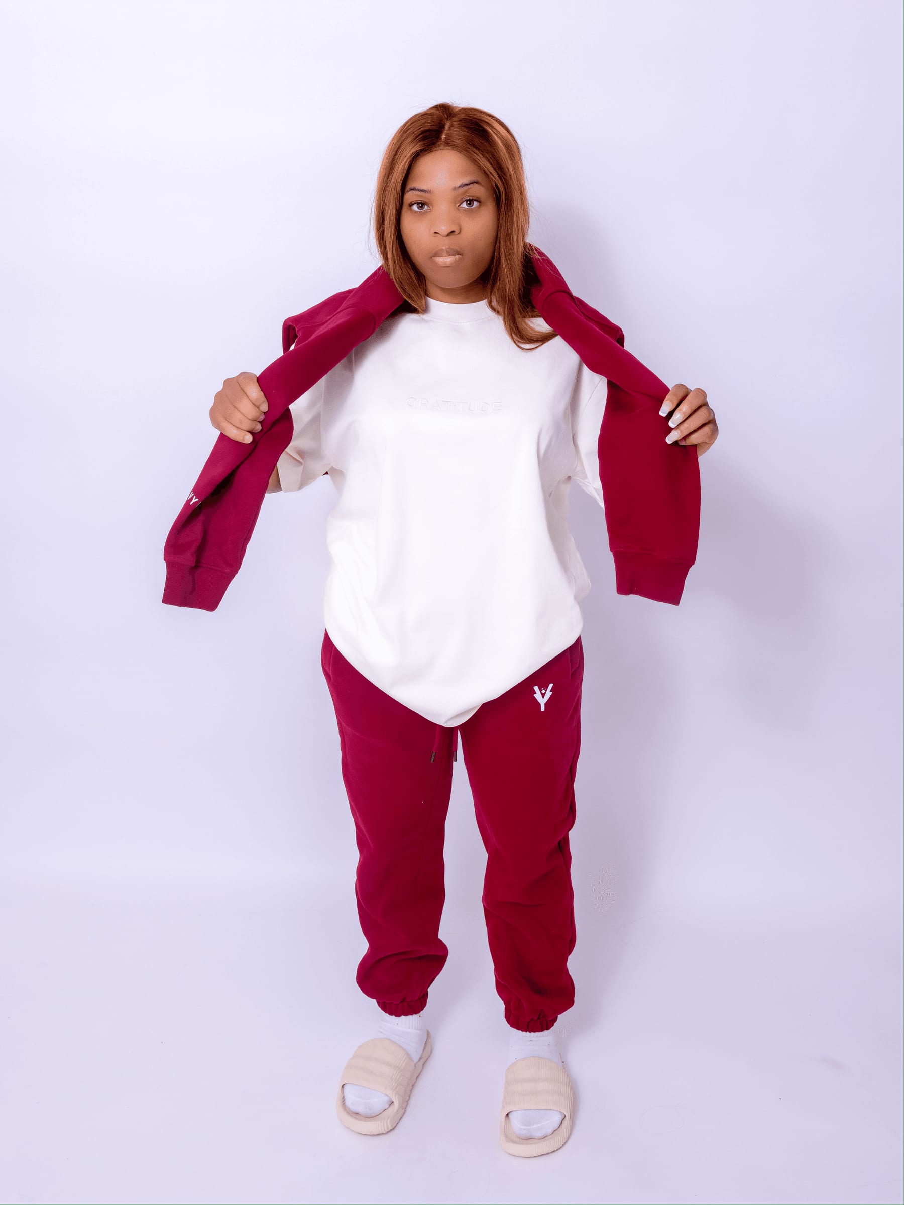 GRATITUDE Sweatpant deep burgundy - White - 3
